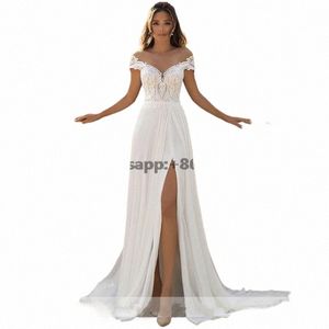 Elegante Beach Wedding Dres 2023 Side Split Top Lace Boho Abito da sposa Sexy Lace Applique Custom Made Party Abiti da sposa C2Om #