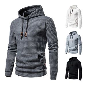 Ny europeisk storlek Mens Casual Pullover Jacquard Sweater Plaid Solid Hooded Coat