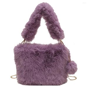 Bag Women Furry Tote Handbag Versatile Plush Shoulder Fashion Chain Crossbody Casual With Pom Poms Fall Winter Purse