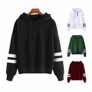 Gestreifter fester Pullover Hoodies Lg-Hülsen-Grundoberteile Fi lose Herbst-Fleece-festes Sweatshirt weibliches neues beiläufiges 69ug #