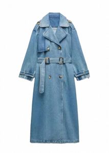 Vår- och hösten X-LG denim Trenchrockar för kvinnor Bälte på midjan Slim Jean Coats Ladies Feminina Blue Jean Jacket Woman O3SG#