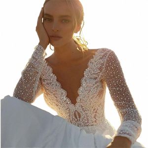 a Line Chiff Wedding Dr Lg Sleeves Sexy V Neck lace Bride Dr Boho Wedding Gown PluS Size Simple Wedding Dr b92r#