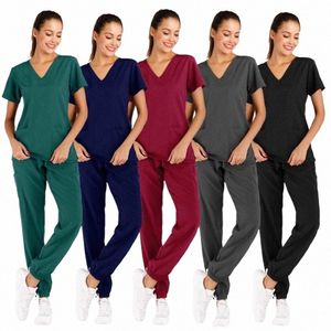 Scollo a V Scrub medico Uniformi Donna Scrubs Set Infermieri Accoreis Medici ospedalieri Abiti chirurgici Clinica odontoiatrica Spa Abbigliamento da lavoro M56T #