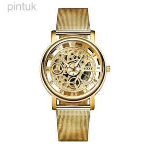 Relógios de pulso Luxo Gold Skeleton Watch para Mulheres Senhoras Moda Relógios Aço Banda Ouro Alta Qualidade Homens e Mulheres Casal Relógios 24329