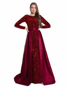 Romagic Modest Stretch Sequin Full Sleeve Evening Party Gown Mermaid Formal Prom Dr Löstagbar tåg Elegant Dres 2024 H5Wh#