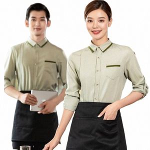 shirt Lg Milk Tea Barbecue Waiter Workwear Autumn and Winter Adjustable Sleeve Catering Tooling Hot Pot Restaurant Farmhouse u7Hh#