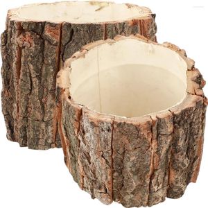 Vases 2 Pcs Decorative Bark Fountain Wood Log Plant Container Wooden Stump Flower Pot Vase Tree Planter Bonsai