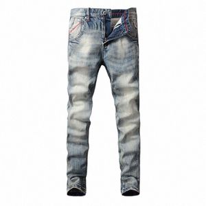 Fi Designer Männer Jeans Hohe Qualität Retro Mi Blau Stretch Slim Fit Zerrissene Jeans Männer Italienischen Stil Vintage Denim Hosen n3lk #