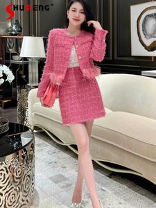 Work Dresses Fashion Autumn Winter High-End Female Socialite Super Beautiful Elegant Slimming Ostrich Feather Design Long Sleeve Skirt Suit