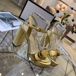 Toppkvalitetsdesigner Sandaler Luxury Women Shoes Fashion High Heel Sandal Beach Tjock Bottom Dress Shoe Lady Sandal Classics Lekare Real Leather Heel Lady