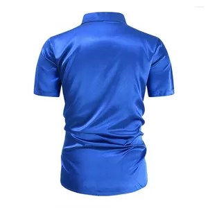 Camisas casuais masculinas homens disco top elegante cetim v pescoço camisa com colarinho turn-down macio tecido respirável estilo formal de negócios para escritório