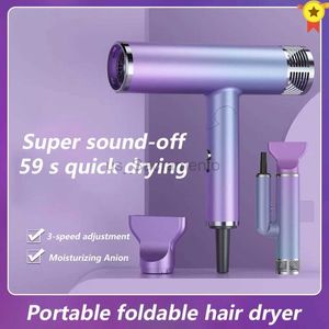 Hair Dryers Foldable travel hair dryer Household multi-functional light tone low noise blue light small portable hair dryer 240329