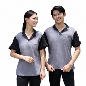 Cott T-shirt Half Sleeve Catering Waiter Workwear Auto Repair Cleaning Property Supermarket Shop Malls Canteen Barbecue S542#