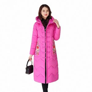 2022 Inverno Parkas Mulheres LG Lightweight Down Cott Jaquetas Acolchoadas Vintage Disc Butt Bordado Alongar Casacos de Inverno JH60 T6Cw #