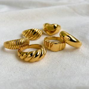 Anéis de banda Anel de croissant 18K banhado a ouro IP de aço inoxidável Declaração gravada listras trançadas corda torcida sinete robusto gota de dhuyw