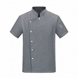 short Sleeve Chef Jacket Grey for Men Women Restaurant Hotel Kitchen Clothes Pastry Uniform Shirts a5R2#