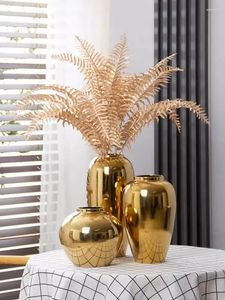 Vaser Golden Vase Light Luxury Ceramic Decoration vardagsrum Torra blommor Kreativt tv -skåp bord