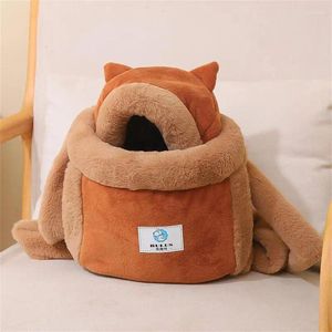 Gato portadores pessimista mochila suave cão saco de viagem pet mochila flexível lã pano acampamento cinza mochila transpirável conforto