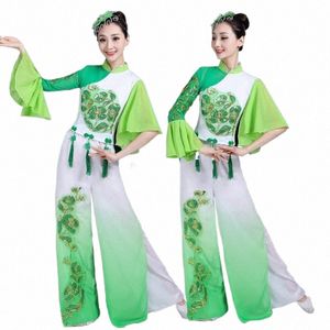 women Classical Green Dance Costume Female Adult 2017 New Arrive Elegant Fan Yangko Dance Chinese Traditial Dance for Stage 42BE#