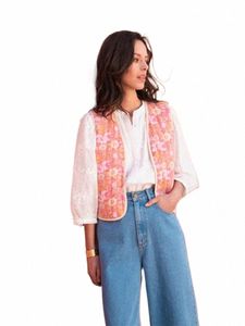 fi floral impresso rosa colete para mulheres elegante solto sleevel cardigan 2023 outono senhora férias high street colete topo q81l #