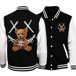 Carto Bear bundet roliga mönster kvinnors baseball uniform Löst varm kappa S-5XL Casual Autumn Jacke Fleece New Woman Streetwear F8Wh#