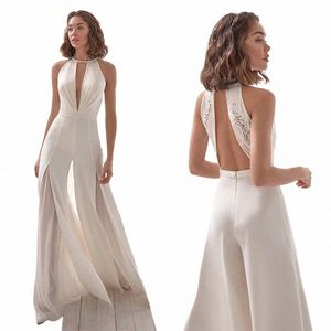 sexy profondo scollo a V tuta da sposa tailleur pantalone per le spose tute da sposa donna elegante formale Dr y1fP #