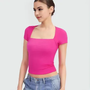 Blusas femininas respirável topo elegante estilo de deslocamento blusa elegante pescoço quadrado manga curta camiseta coleção fino ajuste para o verão