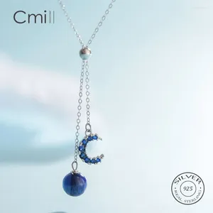 Подвески CMiLL, синяя бусина, лунная кисточка, регулируемый кулон, ожерелье из стерлингового серебра 925 пробы, ювелирные изделия для женщин, колье-ошейники, подарки на день рождения
