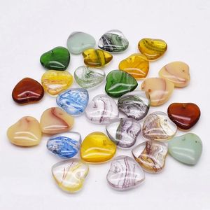 Charms 5st 21mm Imitation Natural Stone Jade Heart Shaped Charm Crystal Glass Pendant For Smycken Making DIY Necklace