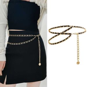 Waist Chain Belts Womens Black gold double waist chain Haute couture dress Metal chain belt embellished suit skirt Elegant temperament accessorie Y240329