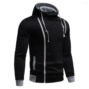 Herren-Kapuzenpullover, geknöpfter Herren-Kapuzenpullover, stilvoller Herbst mit schrägem Reißverschluss, elastische Manschette, langärmeliges Kapuzen-Sweatshirt in Kontrastfarben