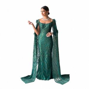 Sevintage Sparkly Green Beading Lantejoulas Sereia Prom Dres Lg Mangas Saudita Árabe Vestidos de Noite Formal Party Dr 62OY #