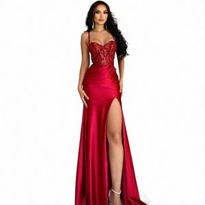 Lorie Red Lace Sweetheart Mermaid المسائية الرسمية Dres Spaghetti الأشرطة Side Split Summer Prom Barty Party Dr D31f#