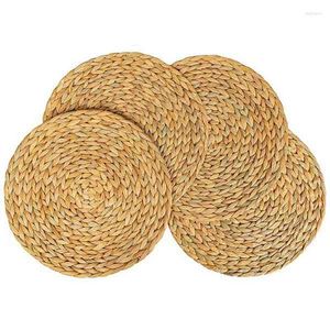 Table Mats AT14 4 Pcs Woven Placemat Natural Hyacinth Round Rattan Mat For Kitchen Party Wedding Decoration