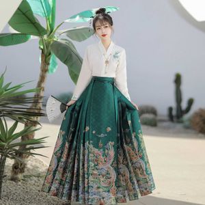 ハンフ（Qianmo Qianshang）Ming Made Horse Skirt Skirt Womens Woven Gold Makeup Flower Spring and Summer Small Stature Commuting Style Slim