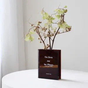 Vasos Durável Livro Vaso Clear Acrílico Design Estético Flor para Home Office Decoração Presente Único Amantes