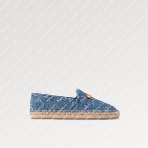 Explosion New Men Women's 1ACI9S Helios Flat Espadrille Relaked Bleached Denim Raw Krawędzi Espadrille Sole Pleńcie guma podeszwa zużycie ulepszona skórzana tag wytłaczona