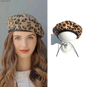 Chapéus de jornaleiro feminino com estampa de leopardo, boina vintage, chapéu com estampa de leopardo, biquíni, chapéu de menina, boina francesa ajustável, cordaL2403