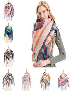 40色の女性の格子縞のスカーフとタッセルラップストライプショール冬の冬の四角いネッカチーフ