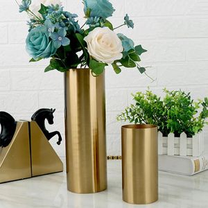 Vasen Metallüberzug Simulation Blumenvase Goldene Farbe Eisen Künstliche Blumen Arrangieren Halter Zylindrische Form Home Dekoration Tasse