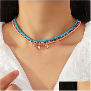 Beaded Halsband Womens Moon Star Charms Colorf Seed Pärlor Halsband Boho Rainbow Chocker Summer Beach Jewelry 3PCS/Set Drop Delivery P DHP5B