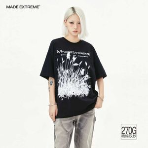 メンズTシャツは、半袖Tシャツのストリート衣類ハラジュクレトロTシャツJ240322に極端なスケッチパターンを作成します