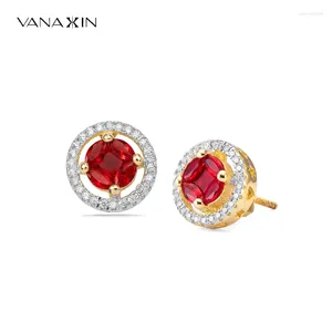 Studörhängen Vanaxin Luxury Red Zircon for Women Fashion Elegant Female Wedding Jewelry Gift