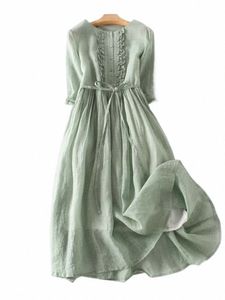 Kvinnor dres sommar söt o nacke solid semester strand dr eleganta ruffles sundr robe femme kort ärm snörning midi dr e29v#