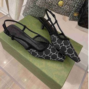 Sandals Designer Sling Back Summer Fashion Women Luxury Rhinestone Wedding Sandles Sliders High Heels Fashion Shoes 46655