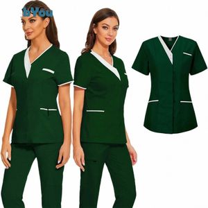 phcist Zahnarzt Veterinär Krankenschwester Neue Tops Fi Slim Beauty Sal Scrub Kleidung Spa Uniform Pet Lab Bluse Medizinische Uniform c7fn #