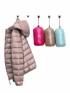 Outono inverno ultra-fino portátil jaqueta para mulheres pato branco para baixo capuz, jaqueta quente de manga lg, parka outwear feminino t7Ts #