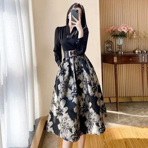 Womens Printed Dress Autumn Luxury Celebrity Temperament French Fake Two Piece Long Sleeve Female 240329