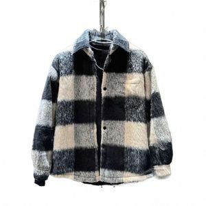 inverno plaid di lana Lg-staple Cott cappotto imbottito coppia allentato casual High Street camicia giacche da uomo top abiti maschili 05g3 #