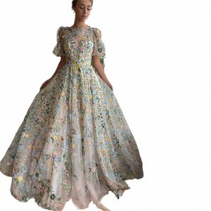 Sevintage fada floral chiff baile dres o-pescoço cinto curto puff mangas ruched vestidos de festa até o chão vestidos de gala 2024 j64A #